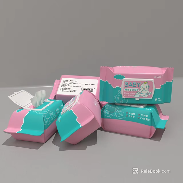 Baby Wet Wipes With Pink And Blue Packaging And Cartoon Design Multiple Packs 3d model 