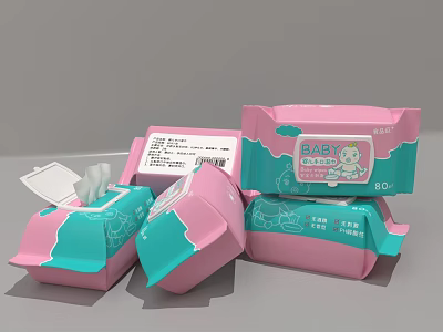 Baby Wet Wipes With Pink And Blue Packaging And Cartoon Design Multiple Packs 3d model