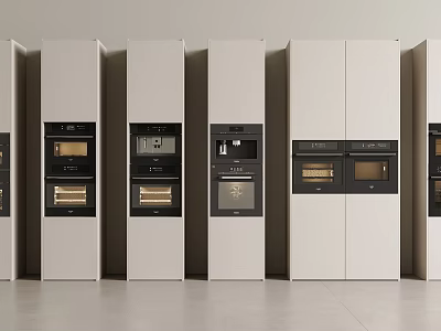 Modern Minimalist Kitchen With Built In Various Kitchen Appliances In White Cabinets 3d model