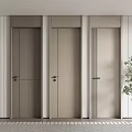 Modern Minimalist Hinged Doors In Light Wood Tone Interior With Window Panel And Green Plant