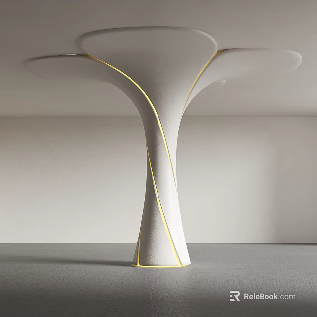 Sleek White Curved Column With Golden Accent Lines In Modern Minimalist Design 3d model 