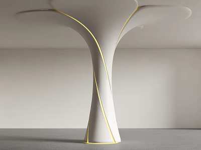 Sleek White Curved Column With Golden Accent Lines In Modern Minimalist Design 3d model