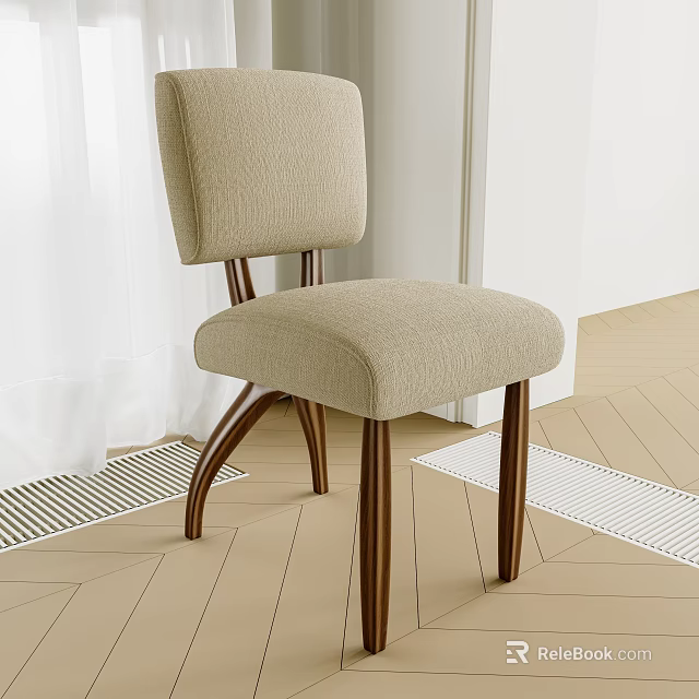 Beige Fabric Upholstered Single Chair With Wooden Legs Modern Living Room 3d model 