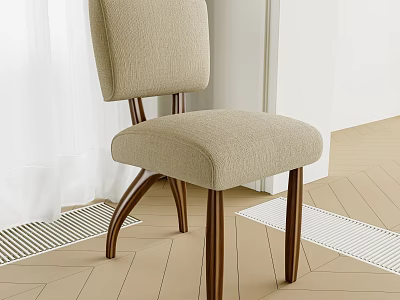 Beige Fabric Upholstered Single Chair With Wooden Legs Modern Living Room 3d model
