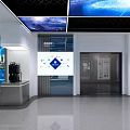 Modern Exhibition Hall With Digital Screens Industrial Images Circular Windows And Interactive Displays