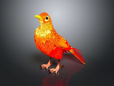 3D Rendered Orange Bird With Shiny Texture Standing On Black Surface With Reflection 3d model