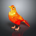 3D Rendered Orange Bird With Shiny Texture Standing On Black Surface With Reflection