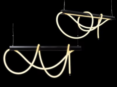 Modern Curved LED Chandeliers Design With Black Frame Hanging Decorative Lighting 3d model