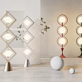 Modern Floor Lamps With Diamond And Circular Designs Metallic Red Black Bases In Minimalist Interior