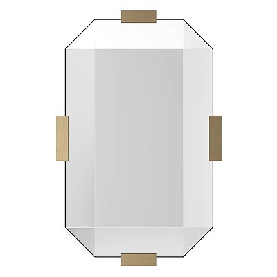 Modern Rectangular Mirror With Brass Metal Frame And Geometric Angled Edges Design 3d model