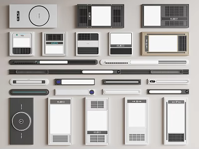 Modern Bathroom Accessories Including Exhaust Fans Control Panels And Ventilation Vents 3d model