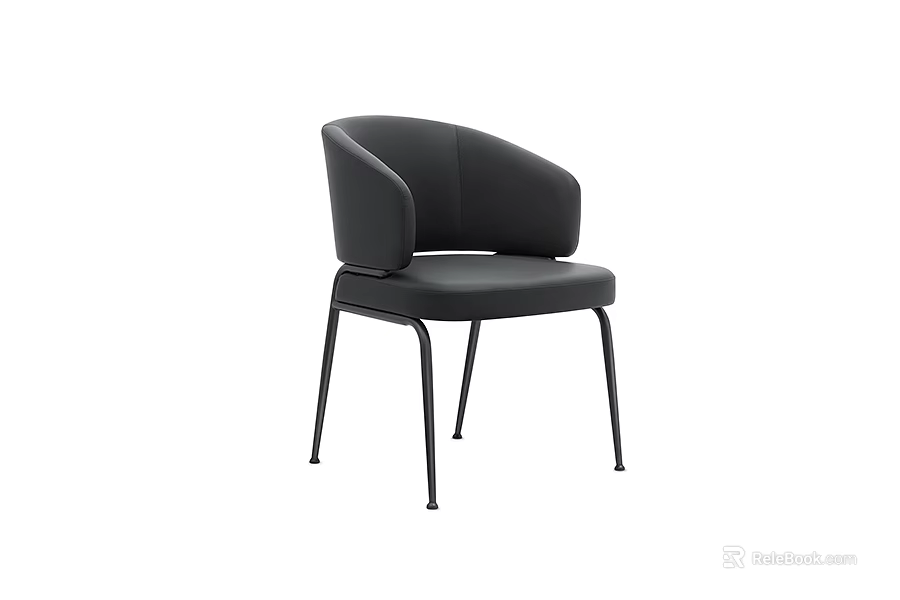 Modern Black Leather Dining Chair with Armrests and Sleek Metal Legs Design 3d model 