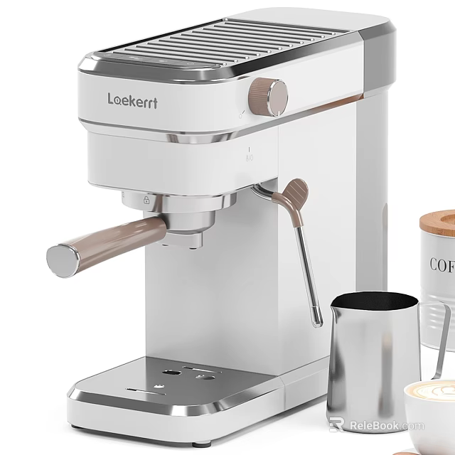 Loekerrt White Coffee Machine With Wooden Handle Coffee Canister And Milk Pitcher 3d model 