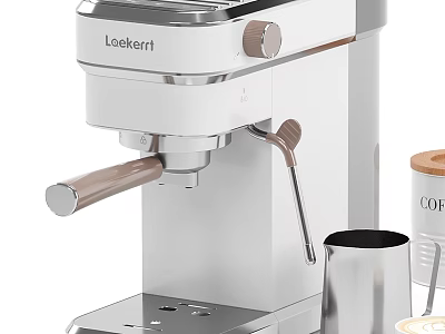Loekerrt White Coffee Machine With Wooden Handle Coffee Canister And Milk Pitcher 3d model