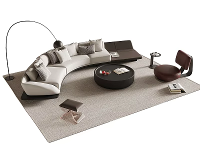 Modern Curved Sofa and Coffee Table Set with Round Table Floor Lamp Accent Chair 3d model