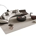 Modern Curved Sofa and Coffee Table Set with Round Table Floor Lamp Accent Chair