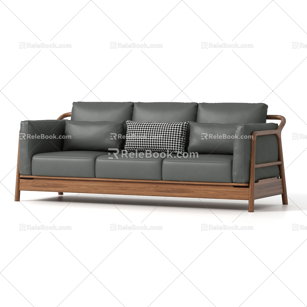 Nordic Living Room Three-Seat Sofa 3d model