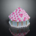 Cute Pixel Art Building With Pink White Checkered Roof And White Base Structure