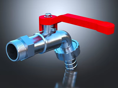 Silver Metal Faucet Featuring Red Handle And Reflective Chrome Surface Design 3d model