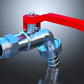 Silver Metal Faucet Featuring Red Handle And Reflective Chrome Surface Design 3d model