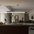 Modern Open Plan Dining And Living Room With Dark Wood Island And Cozy Home Decor
