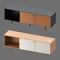Modern TV Stand With Wooden And White Cabinet Doors Open Shelves And Golden Legs