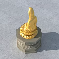 Golden Buddha Sculpture With Intricate Carving On Stone Lotus Pedestal