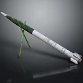 Green And White Rocket Weapon On Green Stand Against Dark Reflective Background