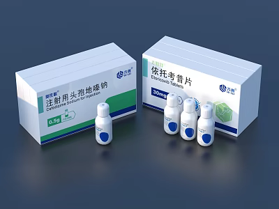 Daily Healthcare Medicine Boxes Containing Cefodizime Sodium for Injection Etoricoxib Tablets and Small Bottles 3d model