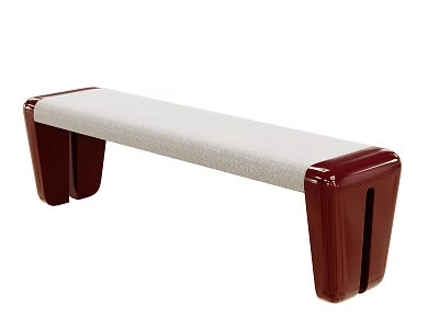 Modern Public Bench With Light Gray Fabric Seat And Dark Red Wooden Legs 3d model