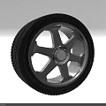 Car Tire with Silver Alloy Wheel Five Spoke Design Black Rubber Tread Pattern