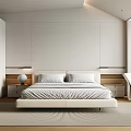 Modern Minimalist Bedroom With White Bed Wooden Accents And Floor To Ceiling Windows