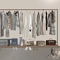 Organized Clothes Rack With Neutral Tones Apparel Storage Boxes And Ottoman In Light Room