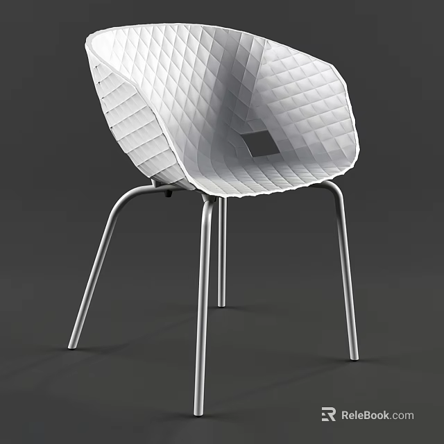 Modern White Chair With Diamond Textured Backrest And Sleek Metal Legs Design 3d model 