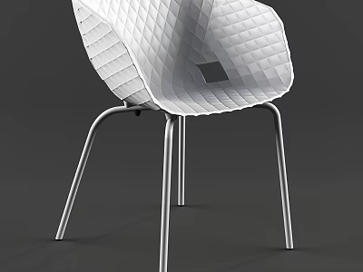 Modern White Chair With Diamond Textured Backrest And Sleek Metal Legs Design 3d model