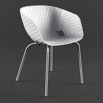 Modern White Chair With Diamond Textured Backrest And Sleek Metal Legs Design 3d model