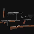 Various Weapons Including Submachine Guns Pistols Rifles And Hammers On Black Background 3d model