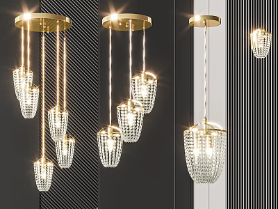 Elegant Crystal Pendant Chandeliers With Gold Hanging Frames For Modern Interior Design 3d model