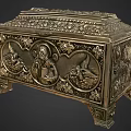 Vintage Metallic Decorative Box Ornament Combination With Carved Floral Patterns Angel Motifs And Footed Base