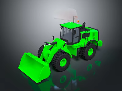 Green Construction Loader With Large Front Bucket Big Tires And Cab 3D Model Design 3d model