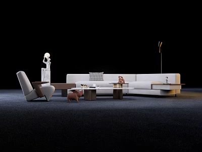 Modern Minimalist Sofa and Coffee Table Set With Sectional Design Wooden Table and Floor Lamp 3d model