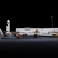 Modern Minimalist Sofa and Coffee Table Set With Sectional Design Wooden Table and Floor Lamp
