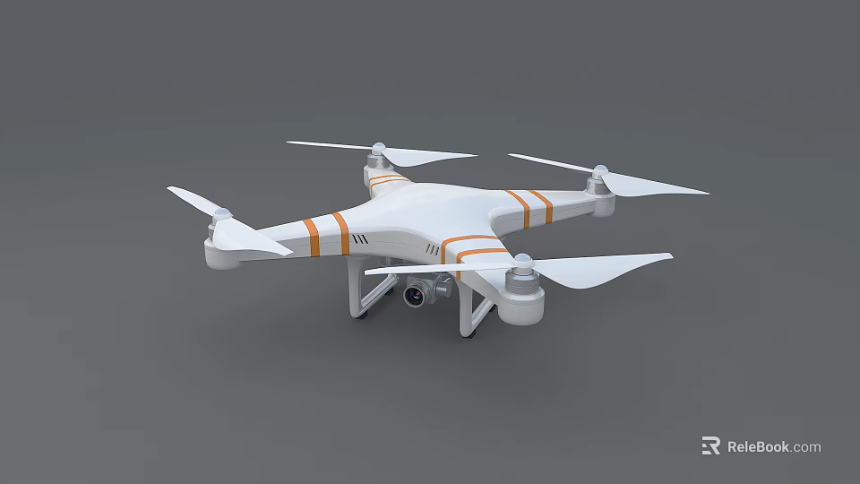 Smart Drone With White Body Orange Stripes And Camera For Aerial Tasks 3d model