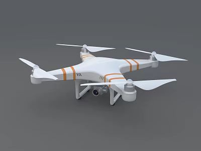 Smart Drone With White Body Orange Stripes And Camera For Aerial Tasks 3d model