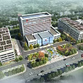 Industrial Factory Complex With Multiple Buildings Solar Panels Greenery Central Courtyard and Roads