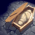 Wooden Box With White Wrapped Object And Wooden Stick On Stone Pavement