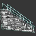 Wooden Staircase With Integrated Bookshelf Metal Handrail And Brick Wall Design