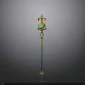 Ornate Magic Staff With Blue Green Orb And Gold Decorative Details