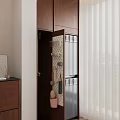 Modern Home Balcony With White Vertical Blinds City View And Potted Plants
