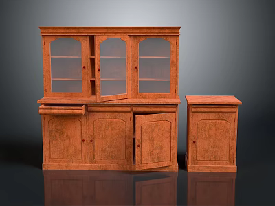 Traditional Wooden Furniture Cabinet Set With Glass Doors And Storage Units 3d model